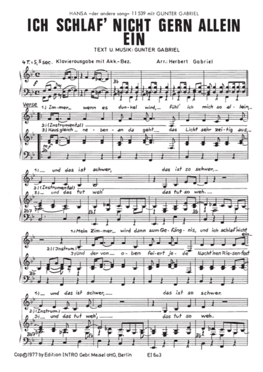 Ich schlaf nicht gern allein ein Piano, Vocal scores gallery preview page 3