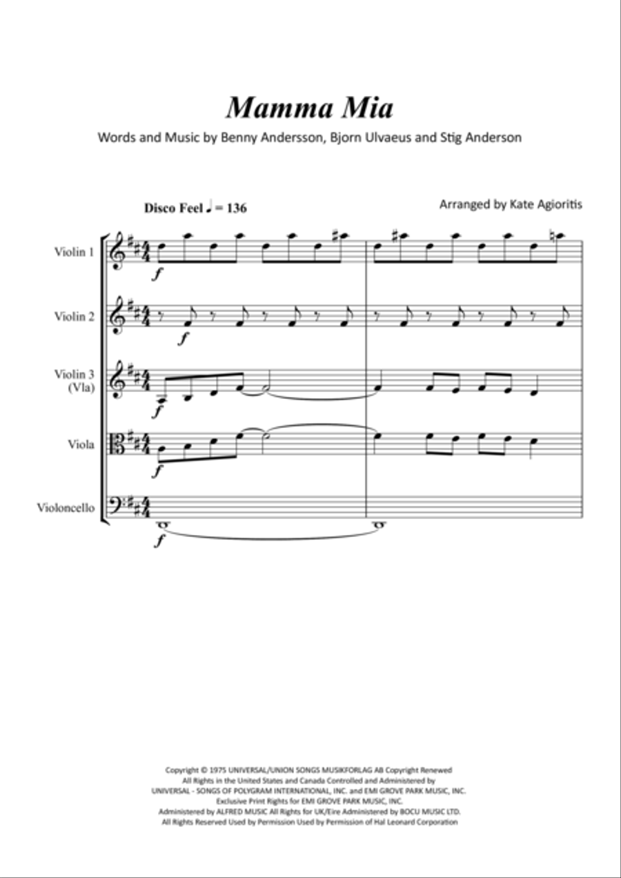 Mamma Mia Mamma Mia String Quartet scores gallery preview page 2