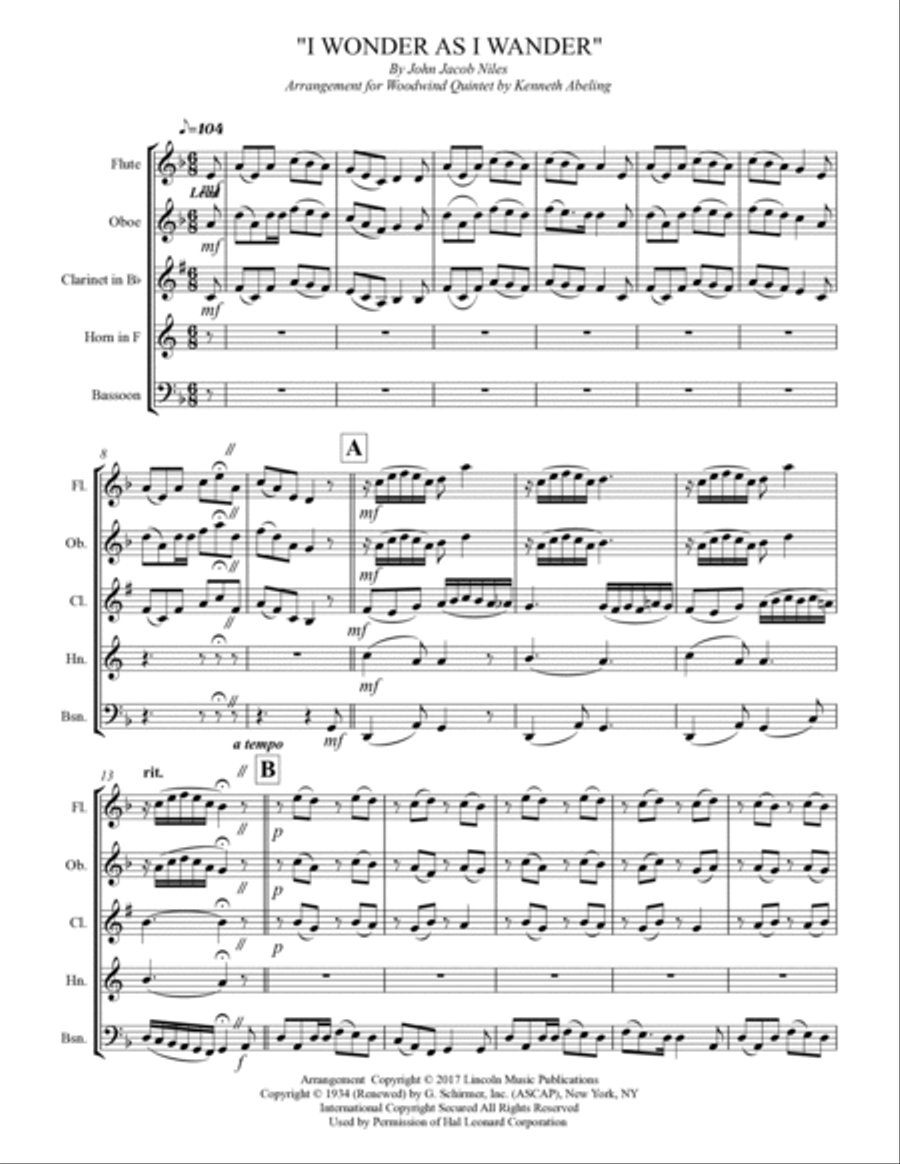 I Wonder As I Wander Woodwind Quintet scores gallery preview page 2
