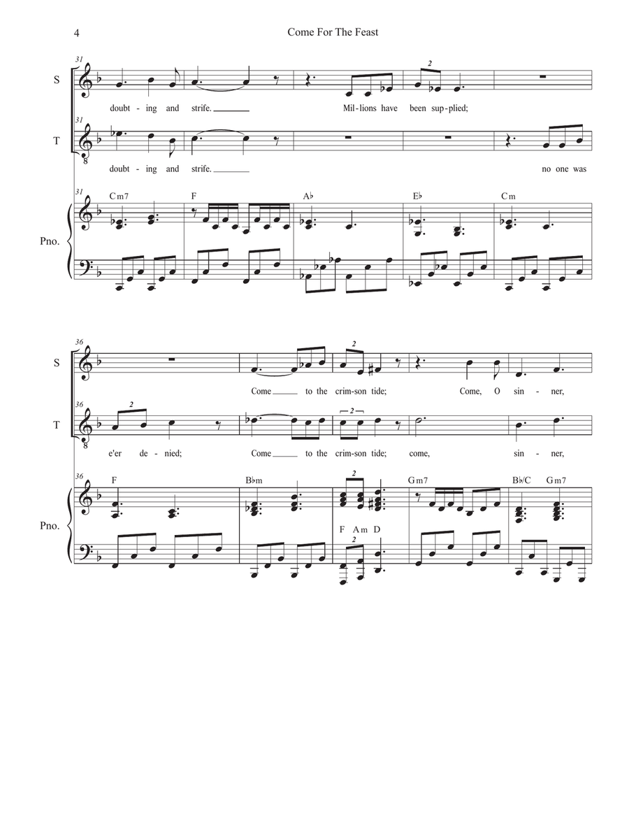 Come For The Feast (2-part choir - (Soprano and Tenor) 2-Part scores gallery preview page 4