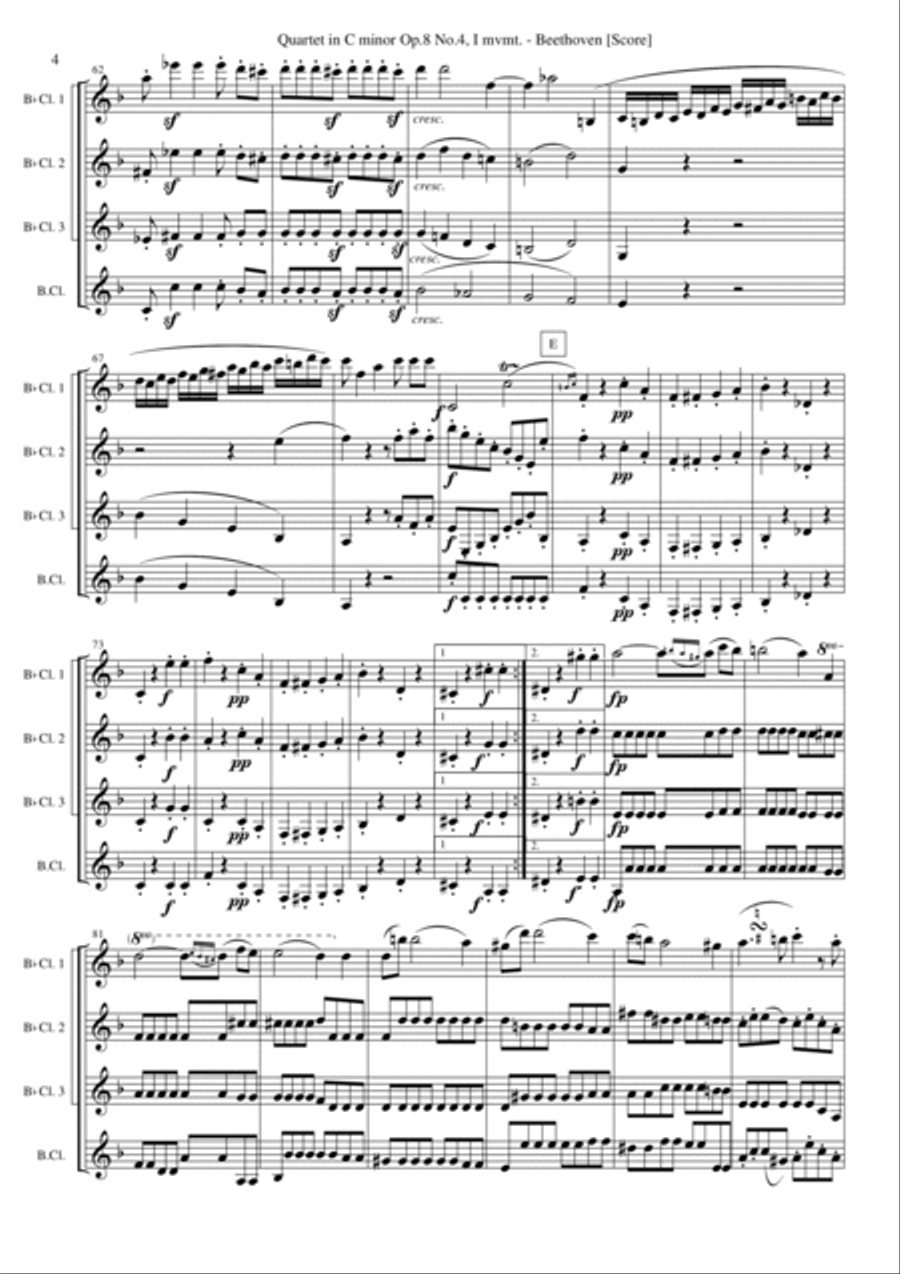 Quartet in C minor, Op.8 No.4, mvmt.1 (Clarinet Quartet) Clarinet Quartet scores gallery preview page 4