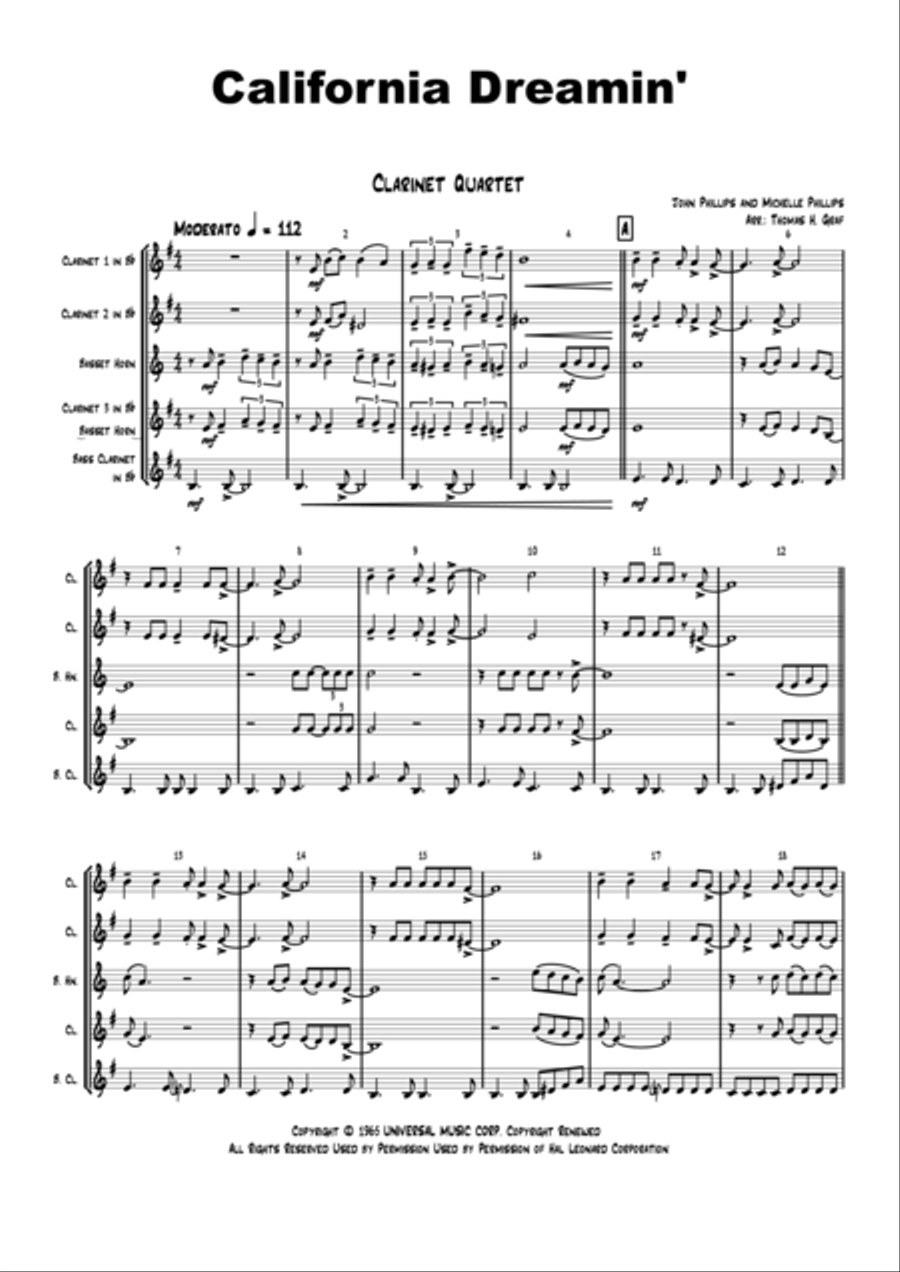 California Dreamin' Woodwind Quartet scores gallery preview page 2