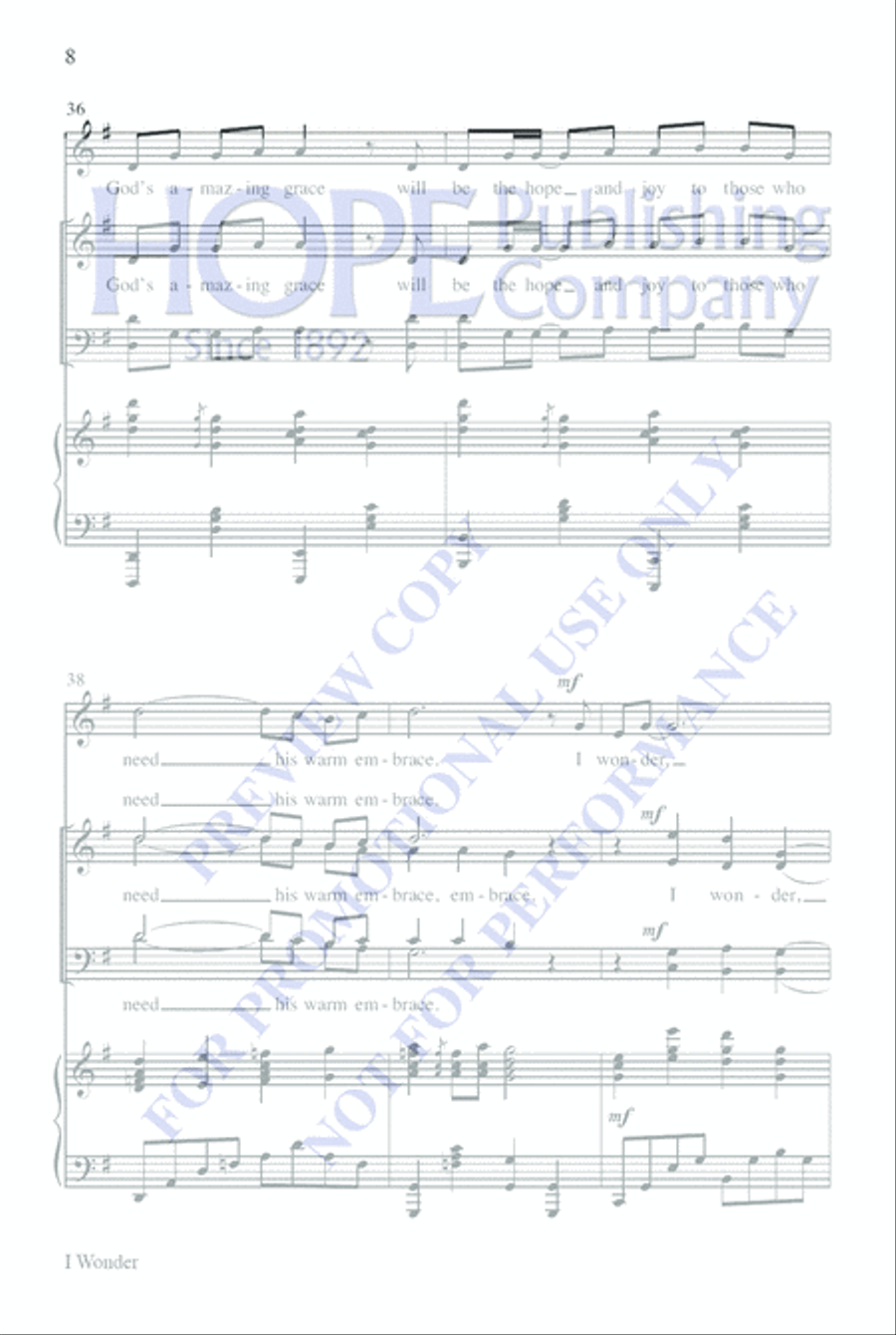 I Wonder Unison Choir scores gallery preview page 8