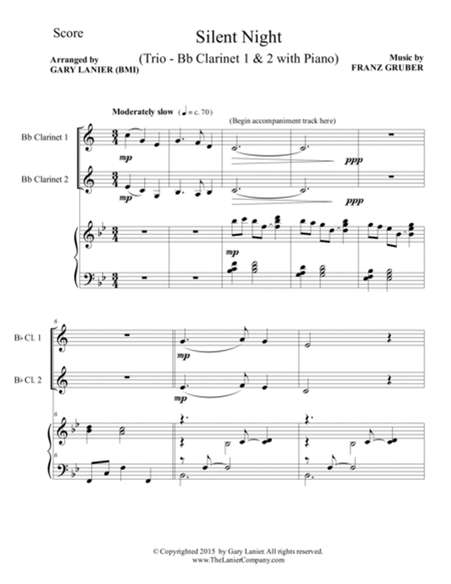 Gary Lanier: SILENT NIGHT (Trio – Bb Clarinet 1 & 2 with Piano - Score & Parts) image number null