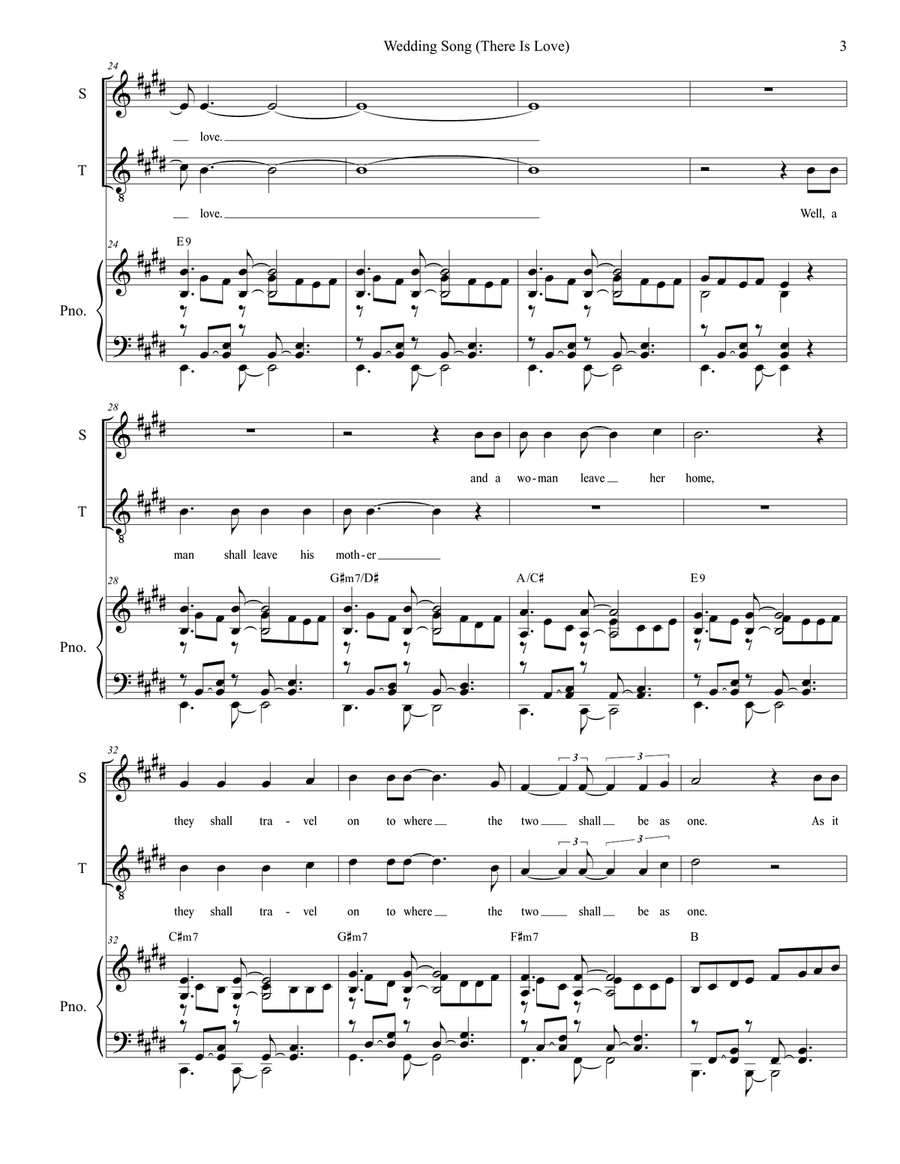 Wedding Song (There Is Love) Tenor Voice scores gallery preview page 3