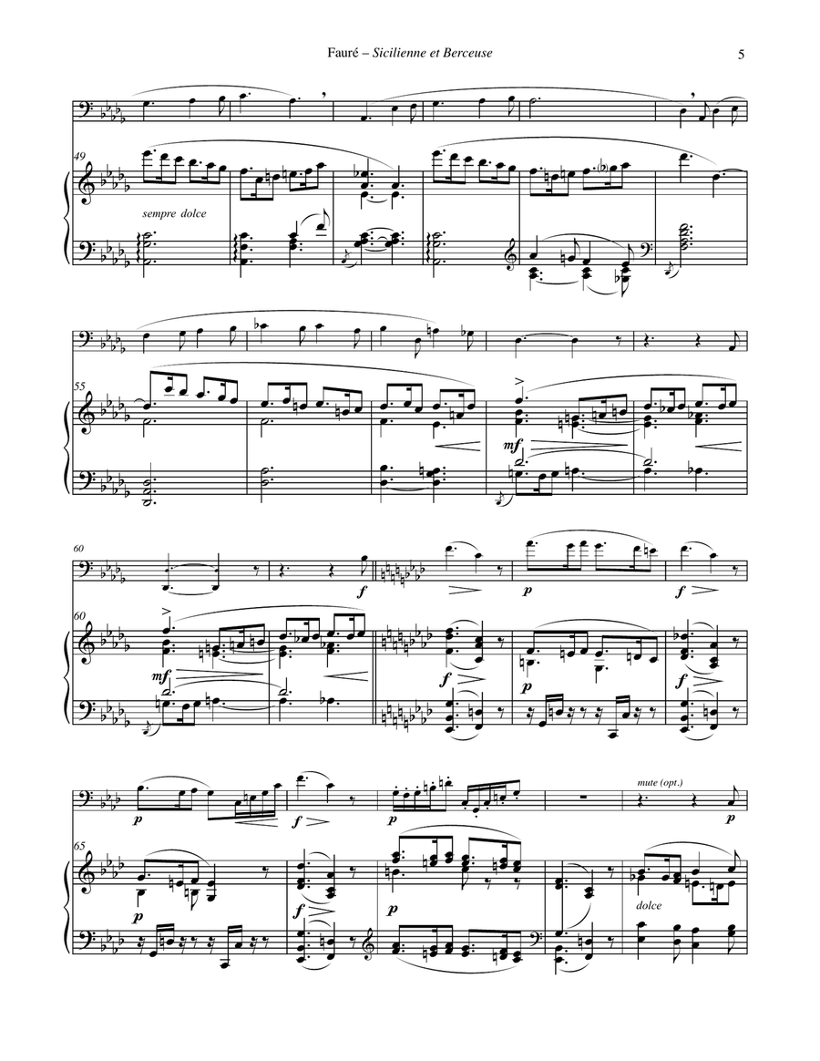 Two Pieces - Berceuse and Sicilienne for Euphonium & Piano Euphonium scores gallery preview page 5