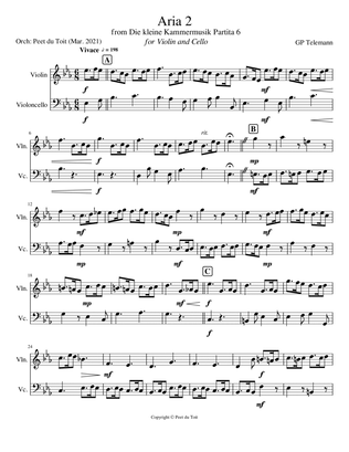 Aria 2 from Die kleine Kammermusik Partita 6 - GP Telemann (Violin & Cello)