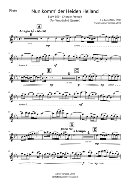 Nun komm' der Heiden Heiland - BWV 659 - Bach Chorale Prelude - Woodwind Quartet image number null
