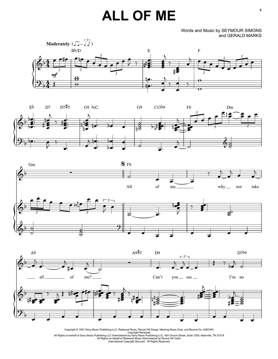 All Of Me All Of Me Piano, Vocal scores gallery preview page 1