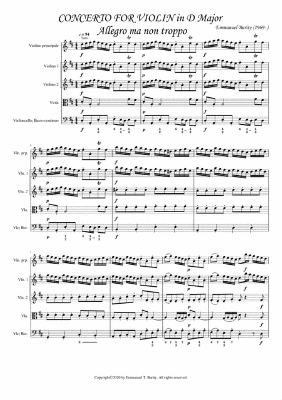 Concerto for Violin in D Major by Emmanuel Burity (1969- ) String Orchestra scores gallery preview page 3