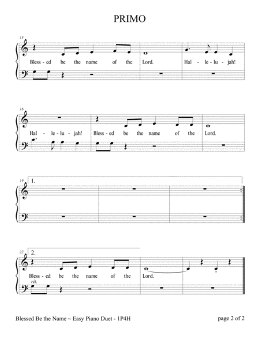 Blessed Be the Name (Easy Piano Duet; 1 Piano, 4 Hands) Piano Method scores gallery preview page 3