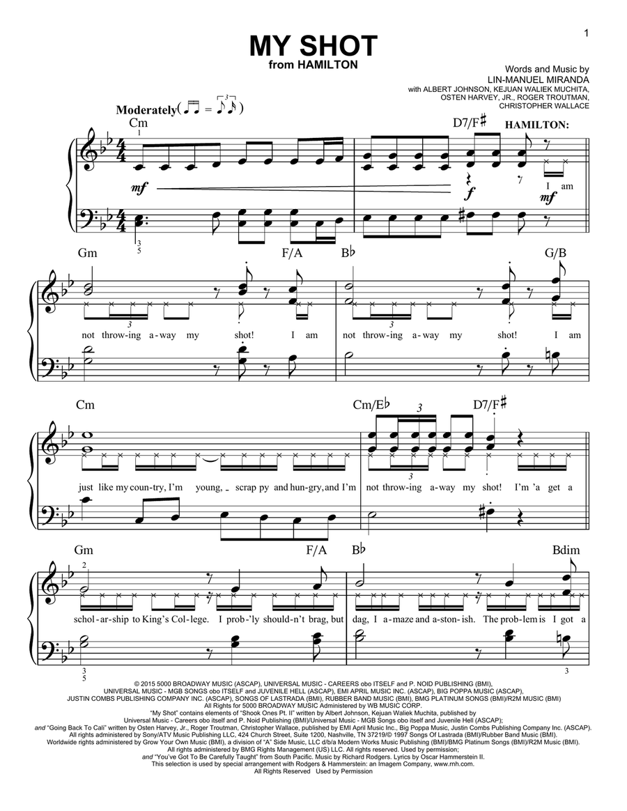 My Shot (from Hamilton) My Shot (from Hamilton) Easy Piano scores gallery preview page 1