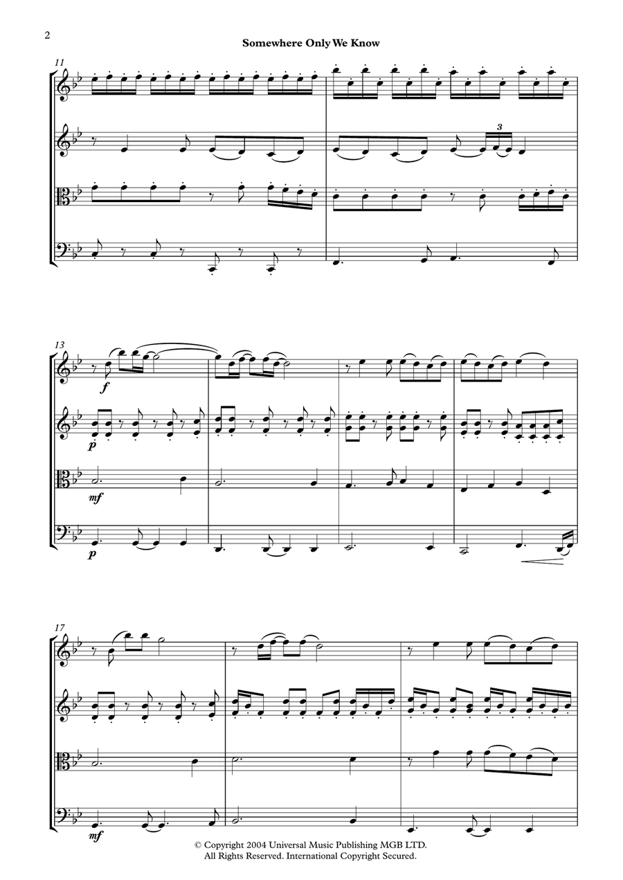 Somewhere Only We Know String Quartet scores gallery preview page 2