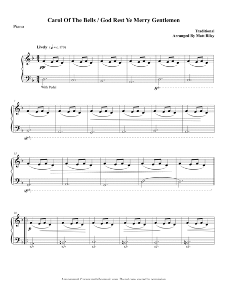 Carol of the Bells / God Rest Ye Merry Gentlemen – Trombone Trombone Duet scores gallery preview page 5