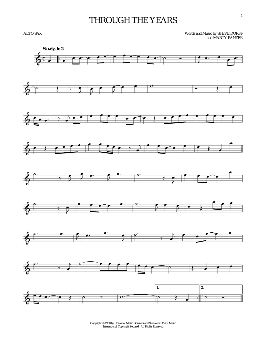 Through The Years Alto Saxophone scores gallery preview page 1