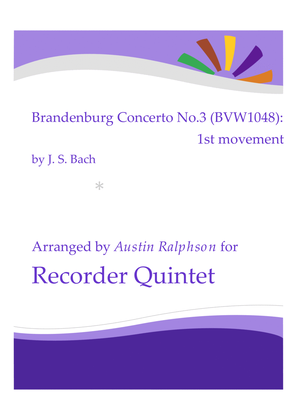 Book cover for Brandenburg Concerto No.3, 1st movement - recorder quintet