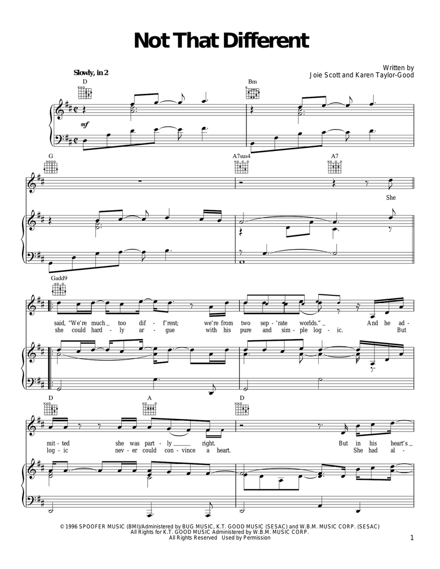 Not That Different Piano, Vocal, Guitar scores gallery preview page 1