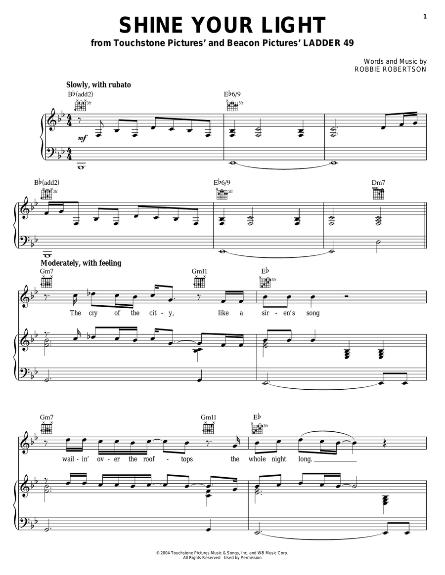 Shine Your Light Shine Your Light Piano, Vocal, Guitar scores gallery preview page 1