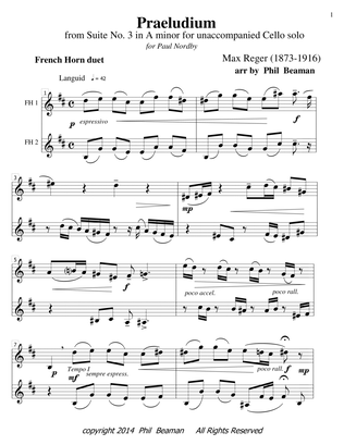 Praeludium - Reger- French Horn duet