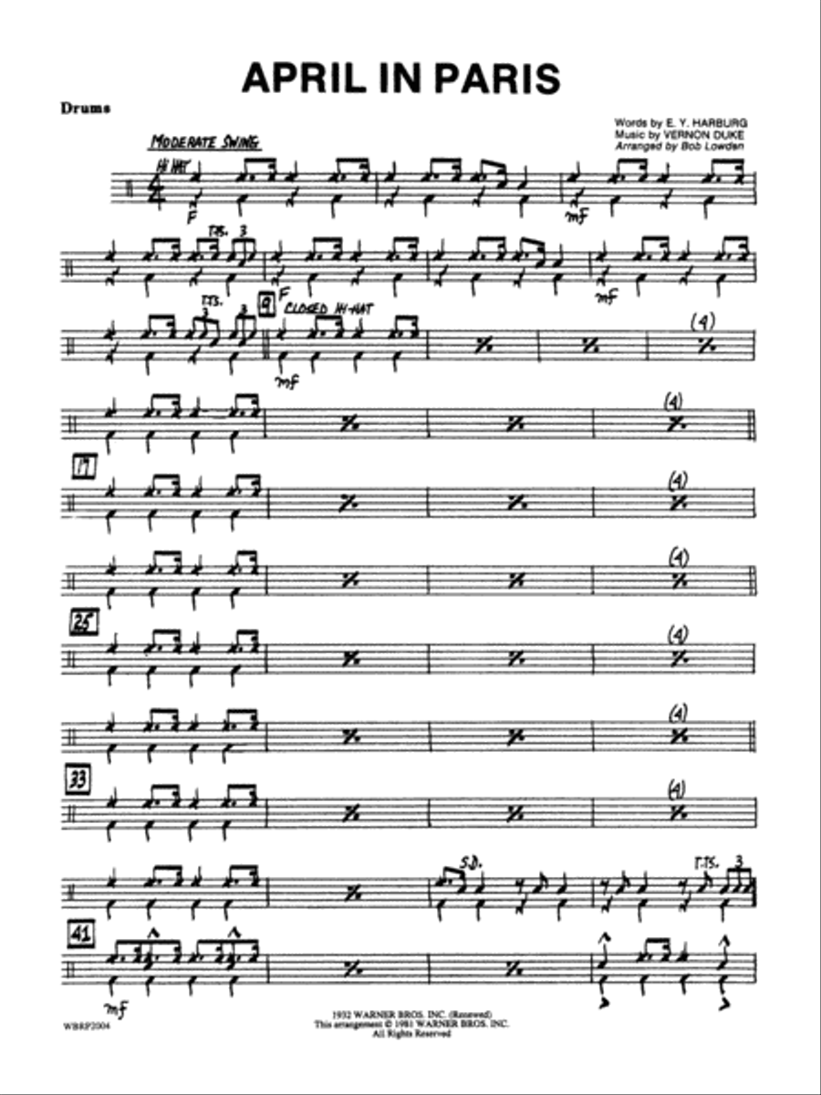 April in Paris: Drums April in Paris: Drums Jazz Ensemble scores gallery preview page 1