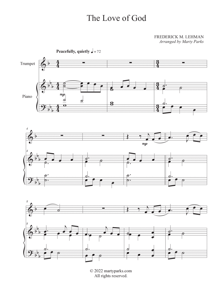 The Love of God (Trumpet-Piano) Trumpet Solo scores gallery preview page 1