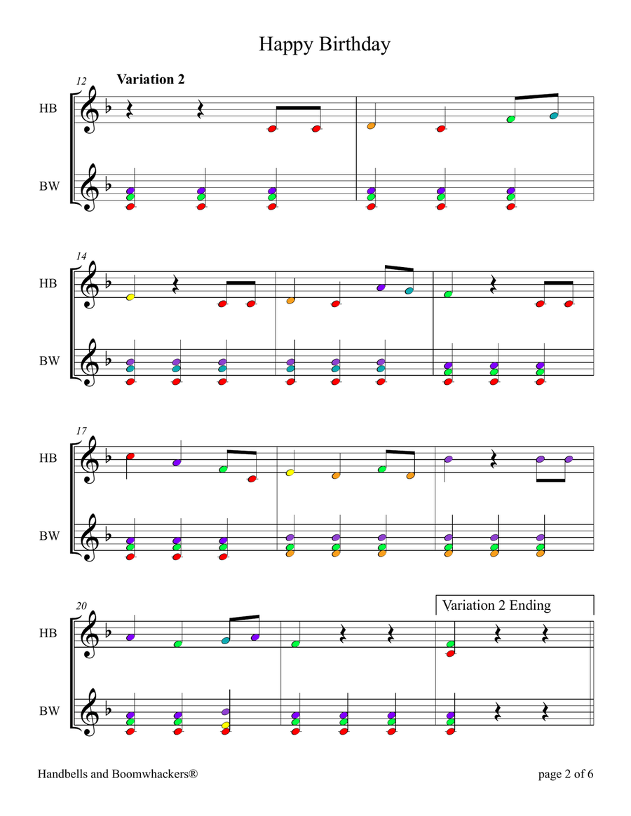 Happy Birthday for 13-note Bells and Boomwhackers Handbell Choir scores gallery preview page 6