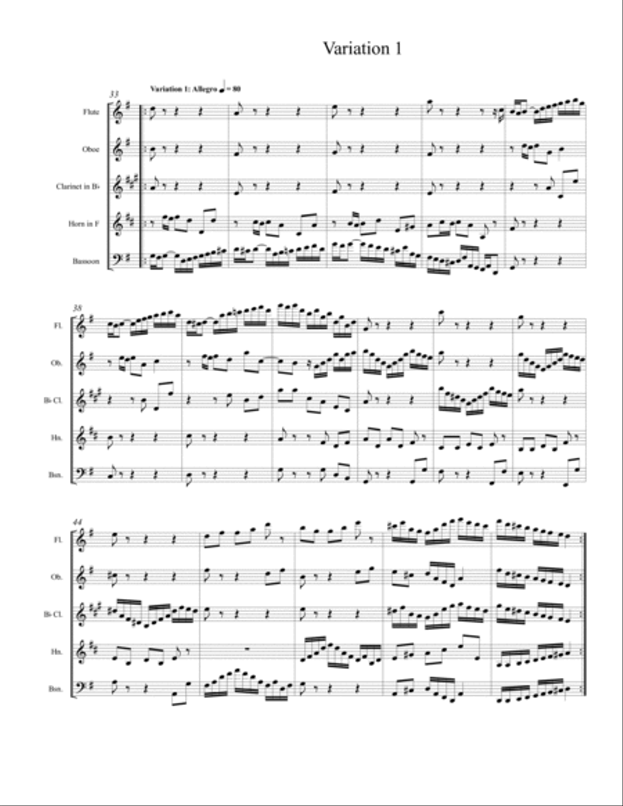 Goldberg Variations, BWV 988, Aria and Variations 1 - 5 Woodwind Quintet scores gallery preview page 4
