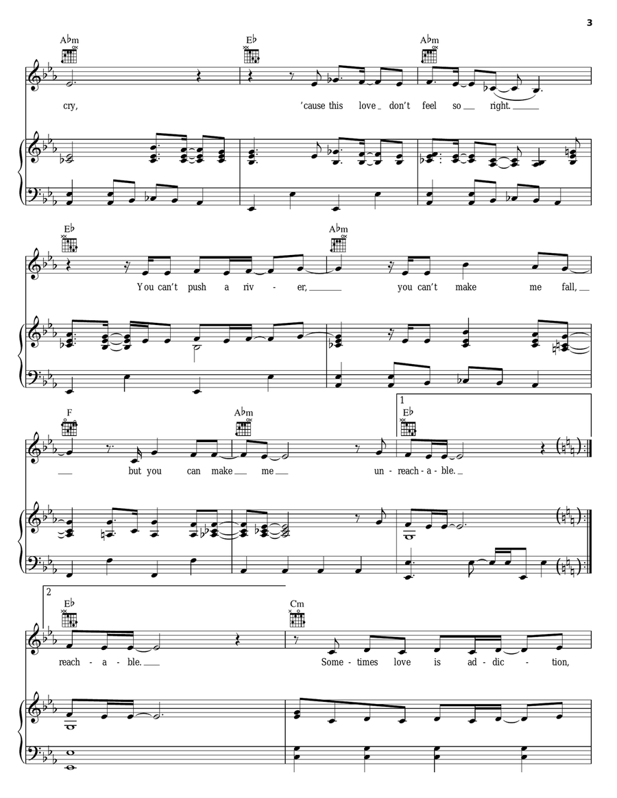 Unreachable Unreachable Piano, Vocal, Guitar scores gallery preview page 3