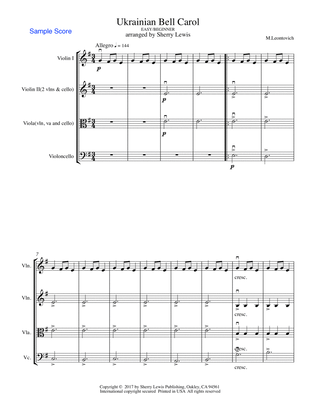 UKRAINIAN BELL CAROL (Carol of the Bells) String Trio, Easy/Beginner for 2 violins and cello or viol