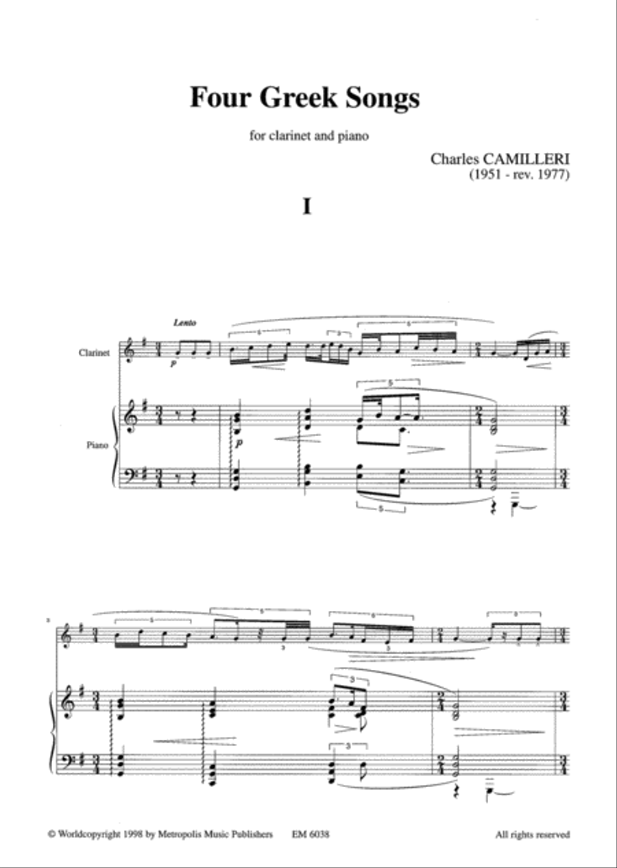 4 Greek Songs for Clarinet and Piano Clarinet Solo scores gallery preview page 2