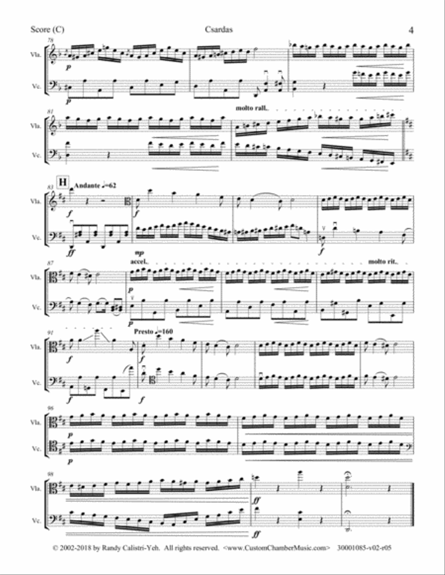 Monti Csardas (Czardas): duet for 2 violas/cellos, or viola and cello String Duet scores gallery preview page 5