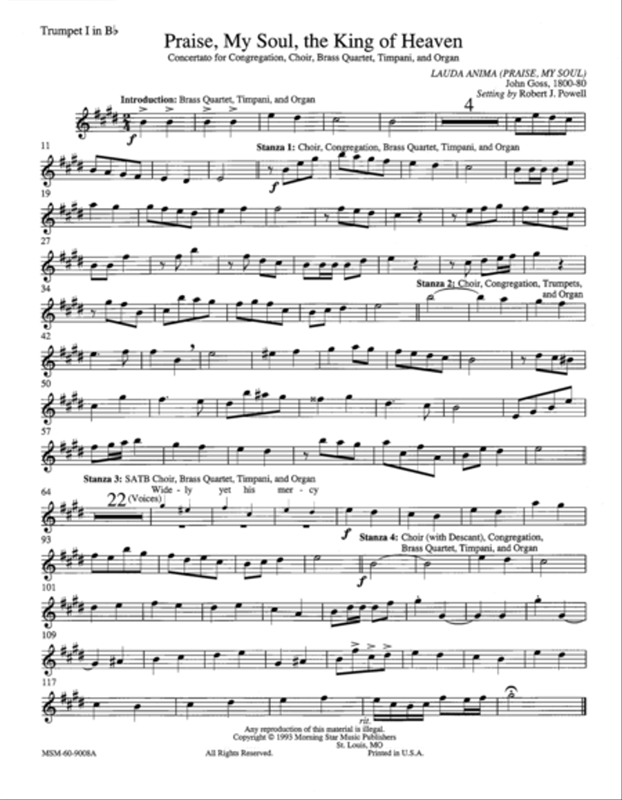 Praise, My Soul, the King of Heaven Choir scores gallery preview page 1
