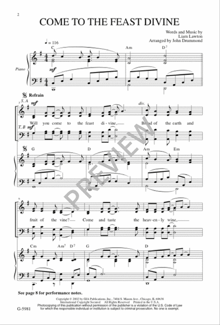 Come to the Feast Divine Come to the Feast Divine 4-Part scores gallery preview page 3