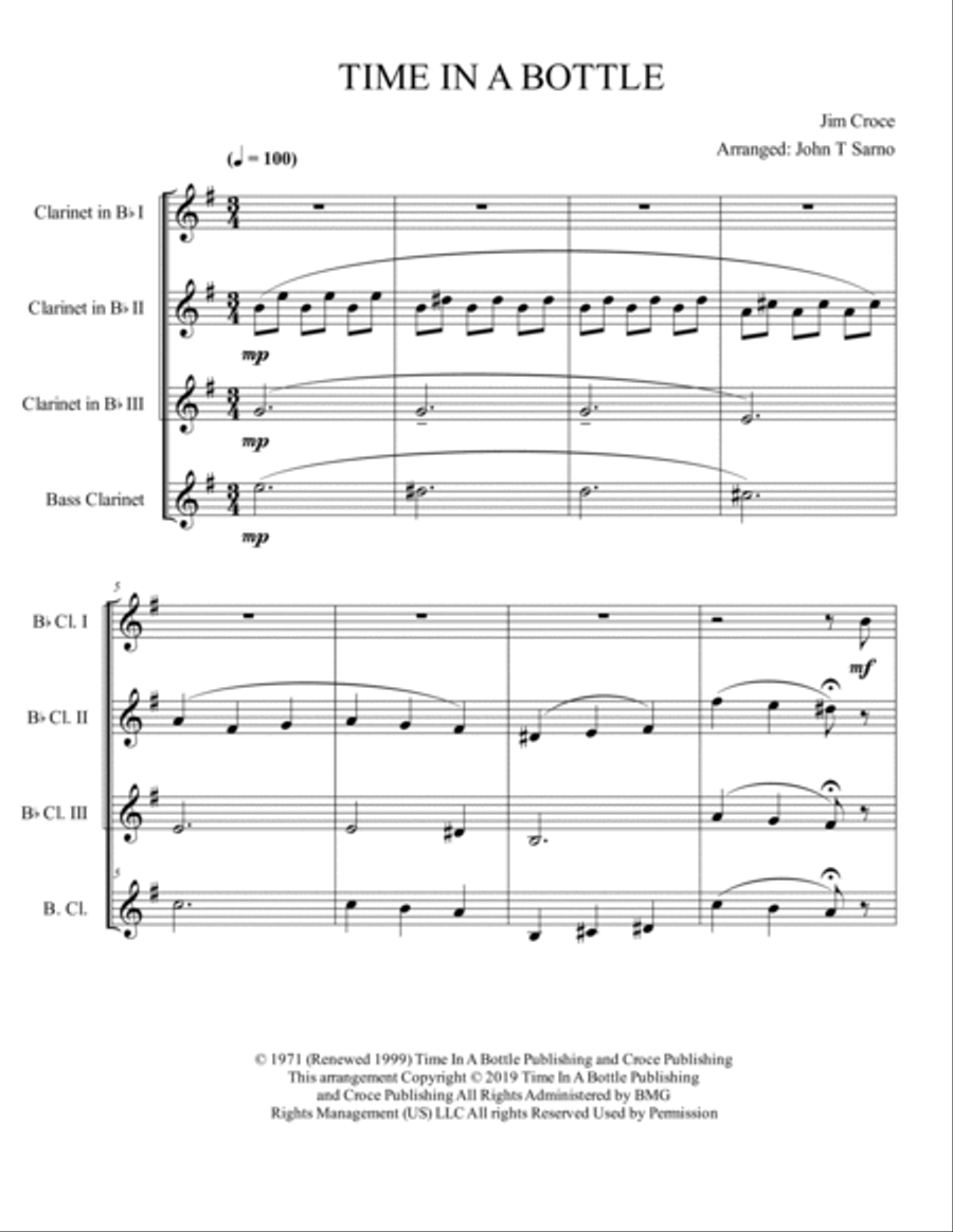 Time In A Bottle Time In A Bottle Woodwind Ensemble scores gallery preview page 1