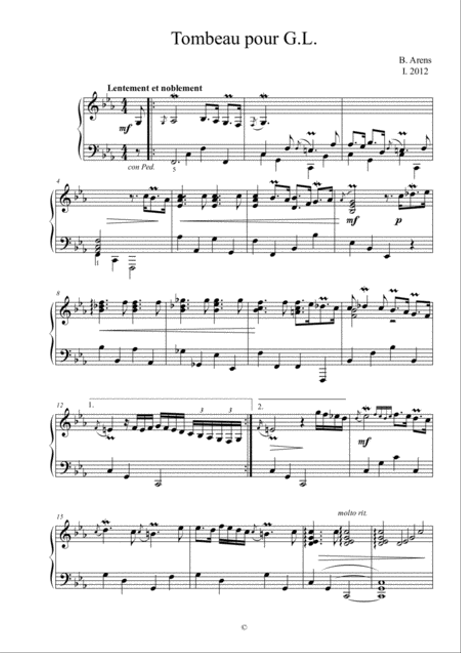 Tombeau pour G.L. Piano Solo scores gallery preview page 1