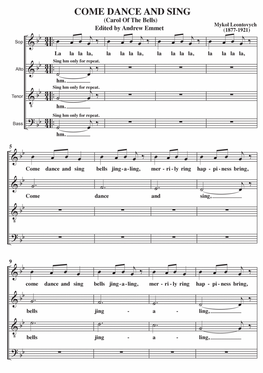 Come Dance And Sing (Carol Of The Bells) A Cappella SATB image number null