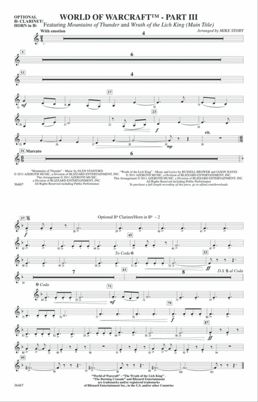 World of Warcraft, Part III: Optional Bb Clarinet/Horn in Bb Marching Band scores gallery preview page 1