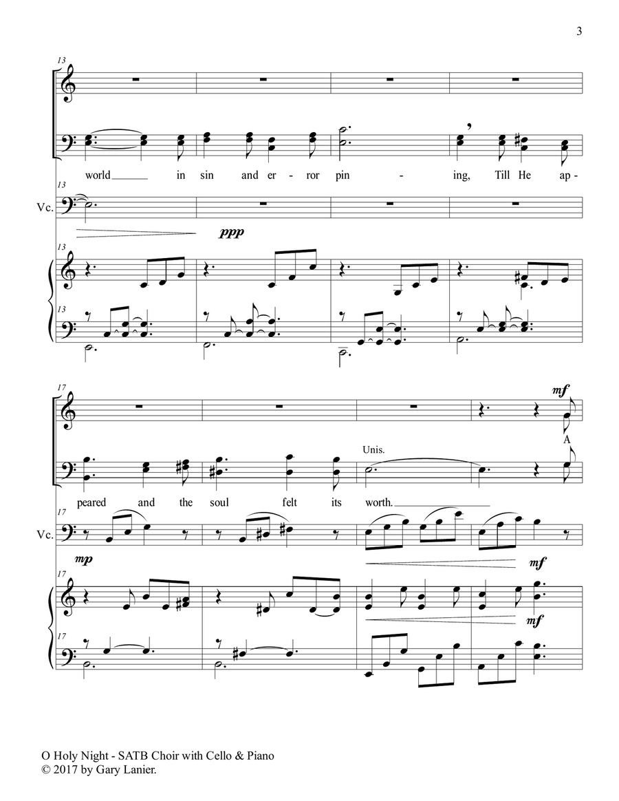 O HOLY NIGHT (SATB Choir with Cello & Piano - Score & Parts included) 4-Part scores gallery preview page 4