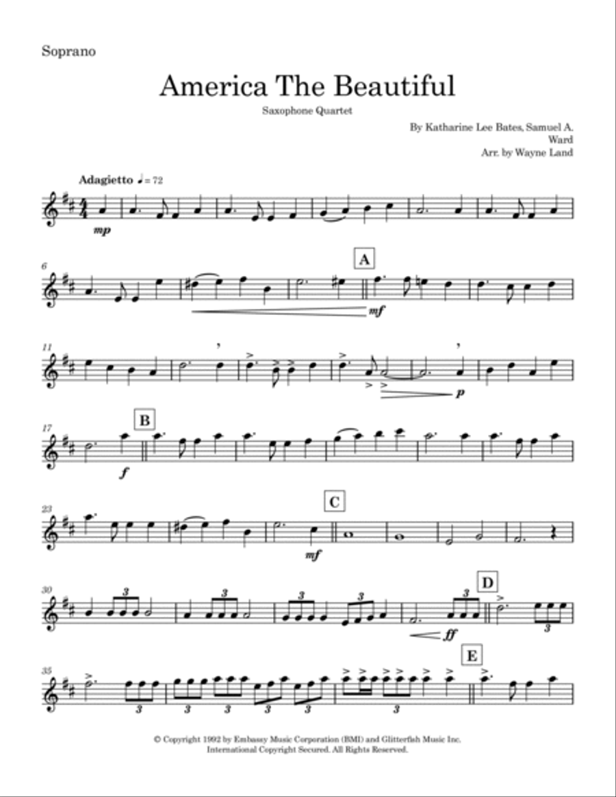 America The Beautiful Saxophone Quartet scores gallery preview page 6