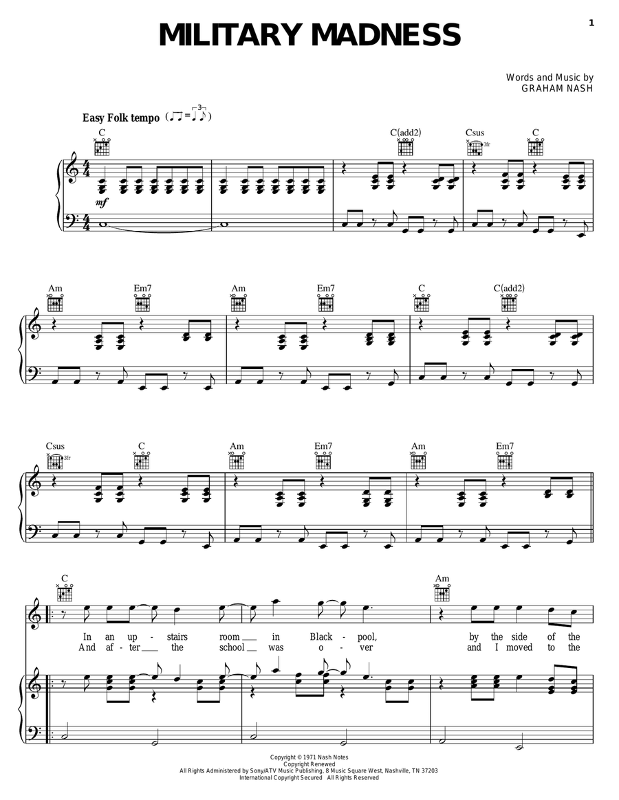 Military Madness Piano, Vocal, Guitar scores gallery preview page 1