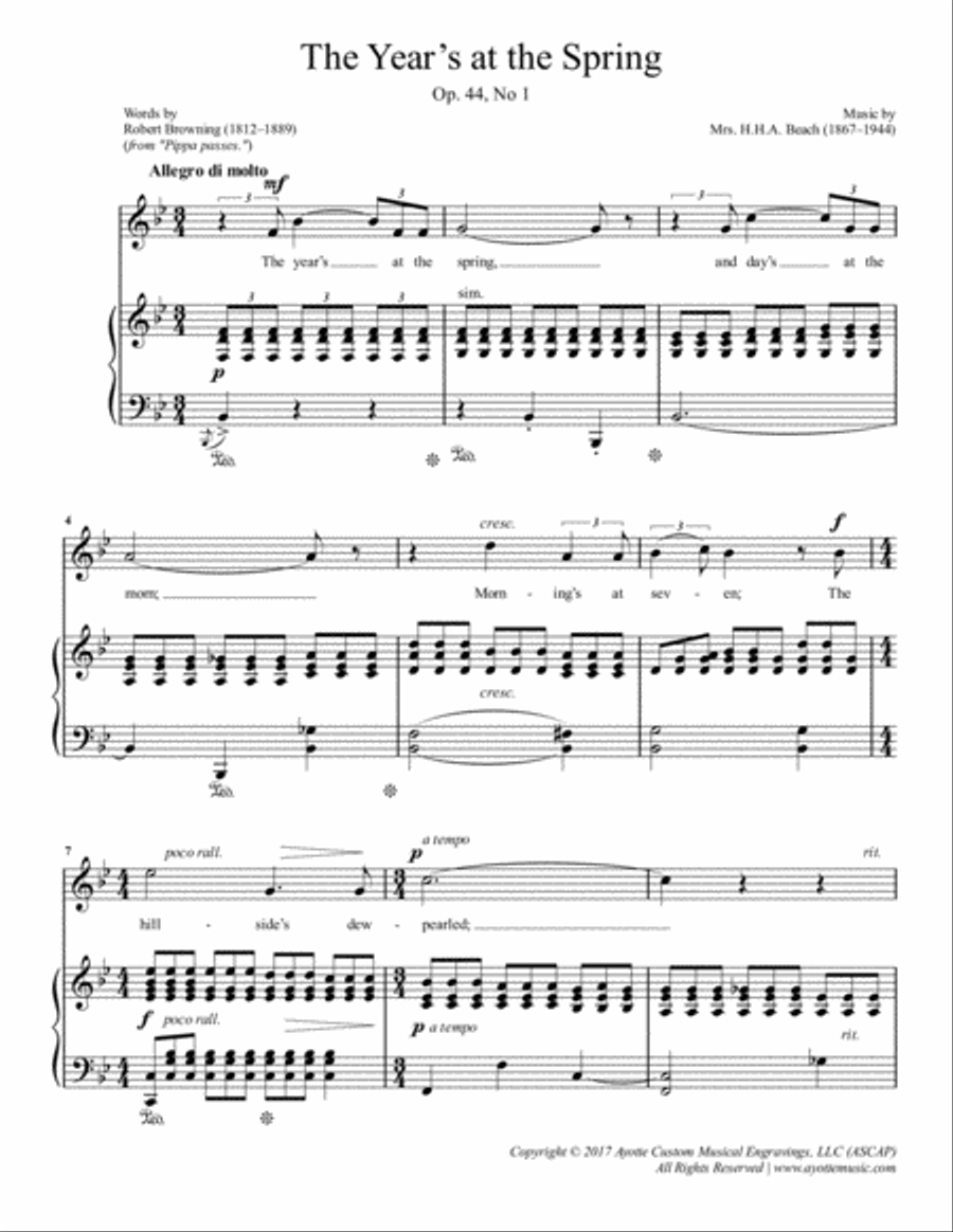 The Year's at the Spring, op. 44, no. 1 Voice scores gallery preview page 2