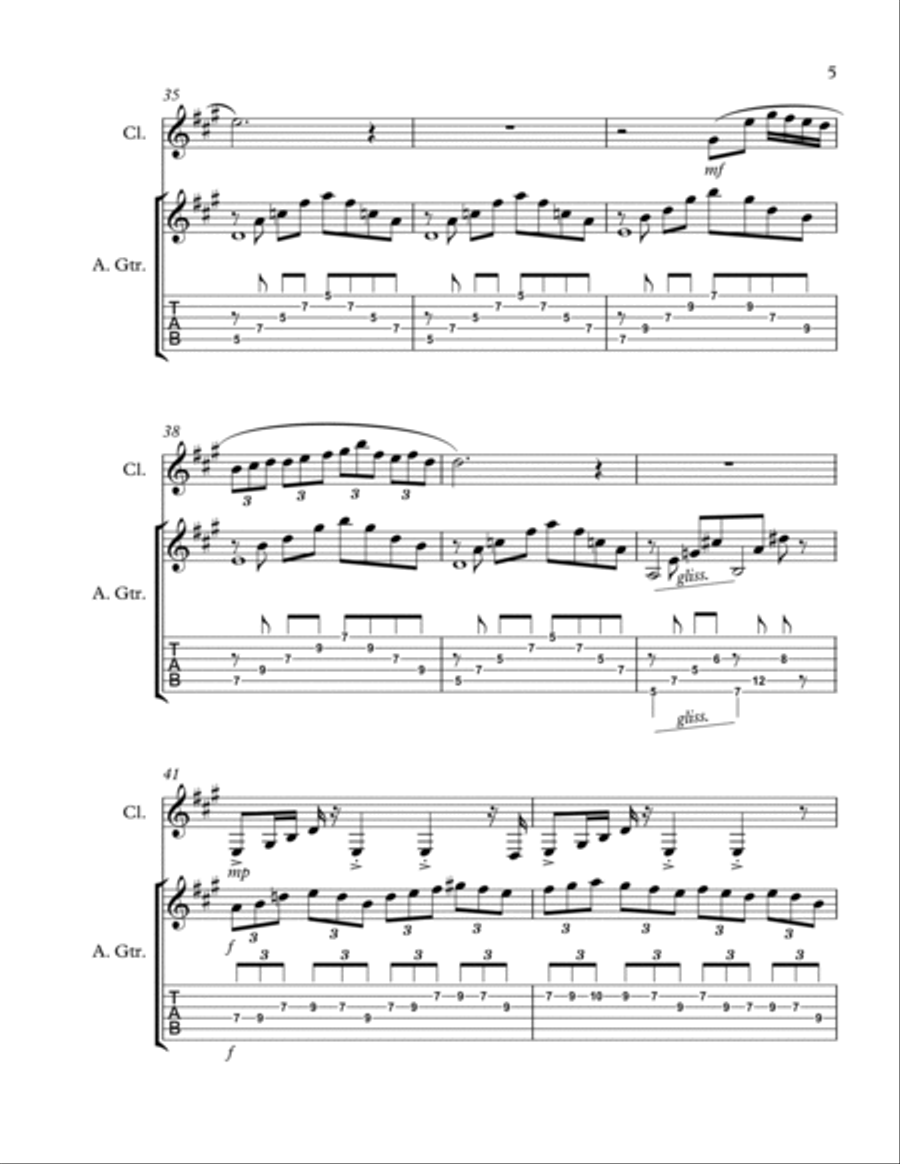 Thermals - for Guitar and Clarinet in A A Clarinet scores gallery preview page 5