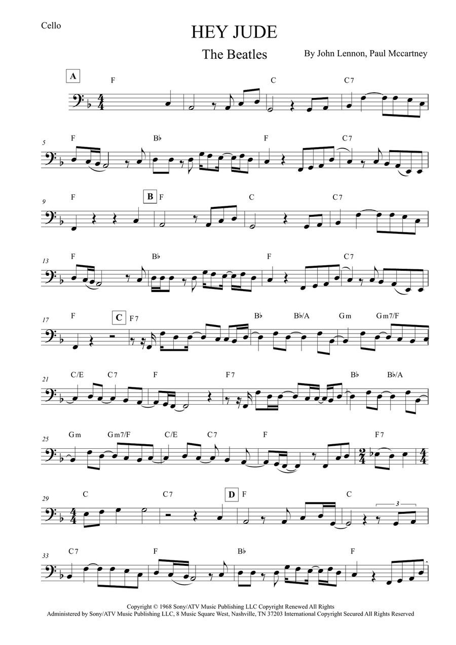 Hey Jude Cello Solo scores gallery preview page 1