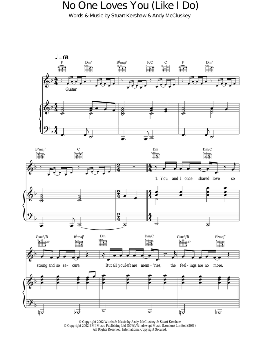 No One Loves You (Like I Love You) Piano, Vocal, Guitar scores gallery preview page 1