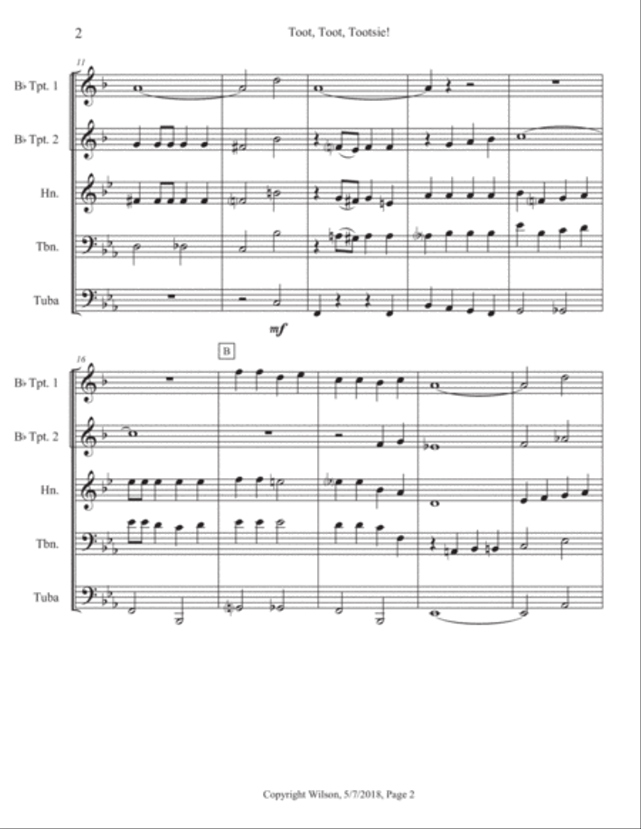Toot Toot Tootsie Brass Quintet scores gallery preview page 3