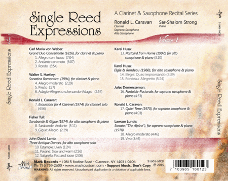 Single Reed Expressions: A Clarinet & Saxophone Recital Series, Vol. 1