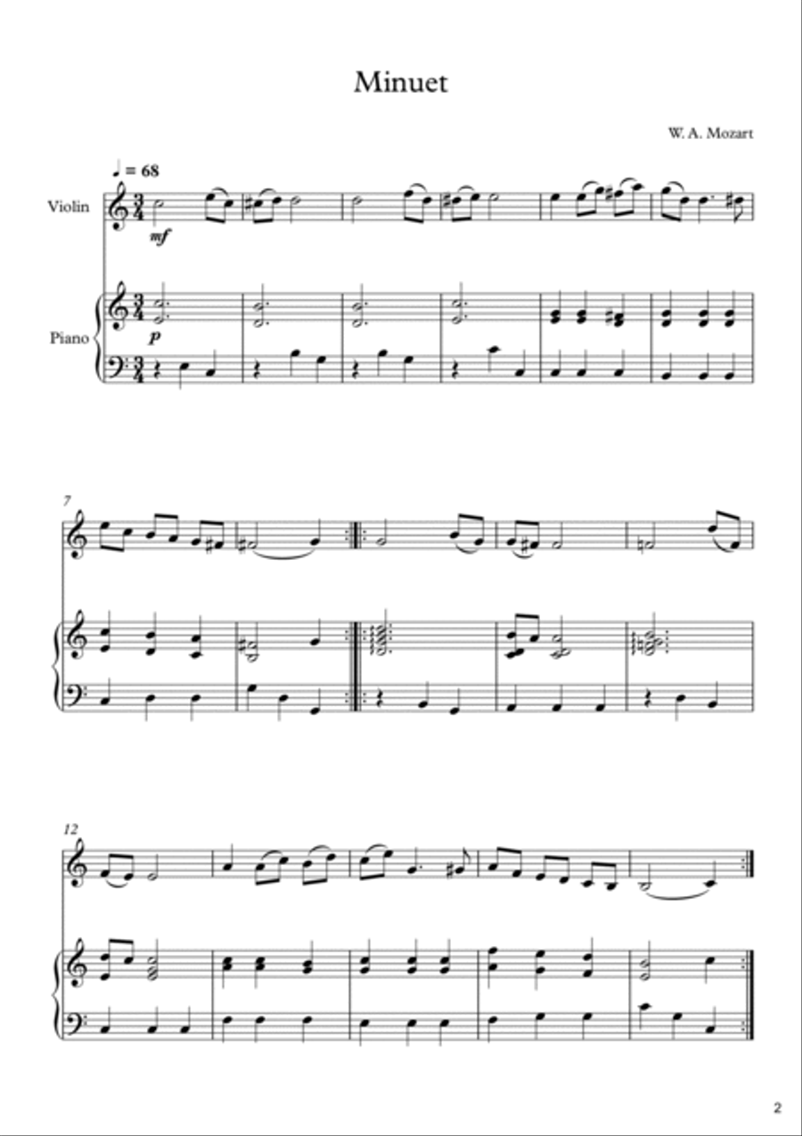 Mozart: 10 Easy Classical Pieces For Violin & Piano Violin Solo scores gallery preview page 3
