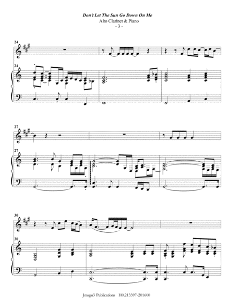Don't Let The Sun Go Down On Me E-Flat Clarinet scores gallery preview page 3