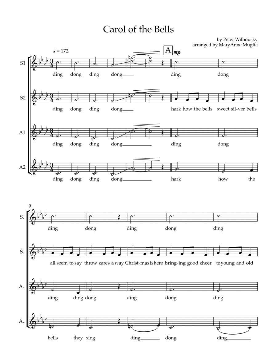 Carol Of The Bells Carol Of The Bells SSAA scores gallery preview page 1
