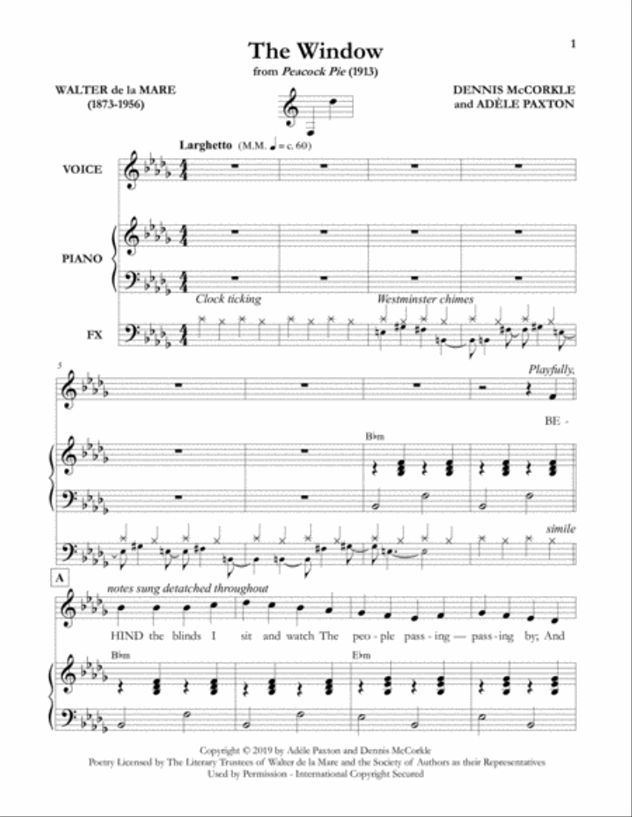 The Window - Original Song Setting of Walter de la Mare's Poetry for VOICE and PIANO: Key Bbm Piano scores gallery preview page 4